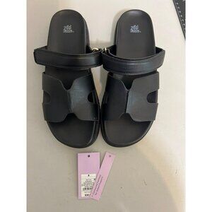 Wild Fable Hayley Sz8 Sandal Slide Black Vegan Leather Chunky Heel NWT